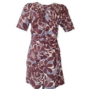 NWT VELVET BY GRAHAM & SPENCER SHIRRED COTTON MINI DRESS IN EDEN PRINT SIZE S